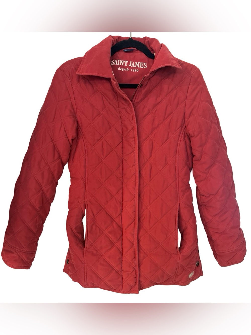 Saint James Red Quilted Belted Jacket Coat Made in France US 6